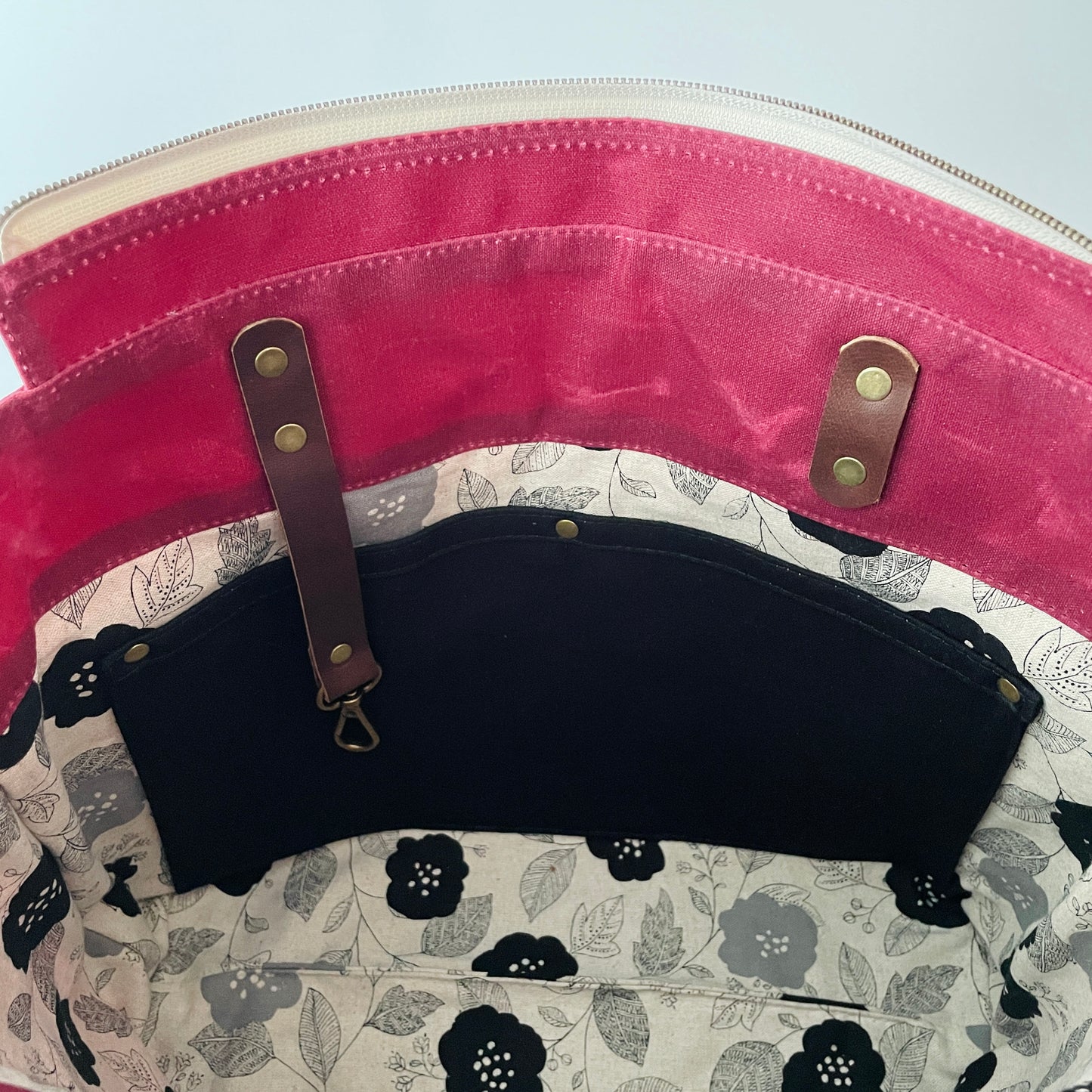 Large Waxed Canvas Zipper Tote, Burgundy