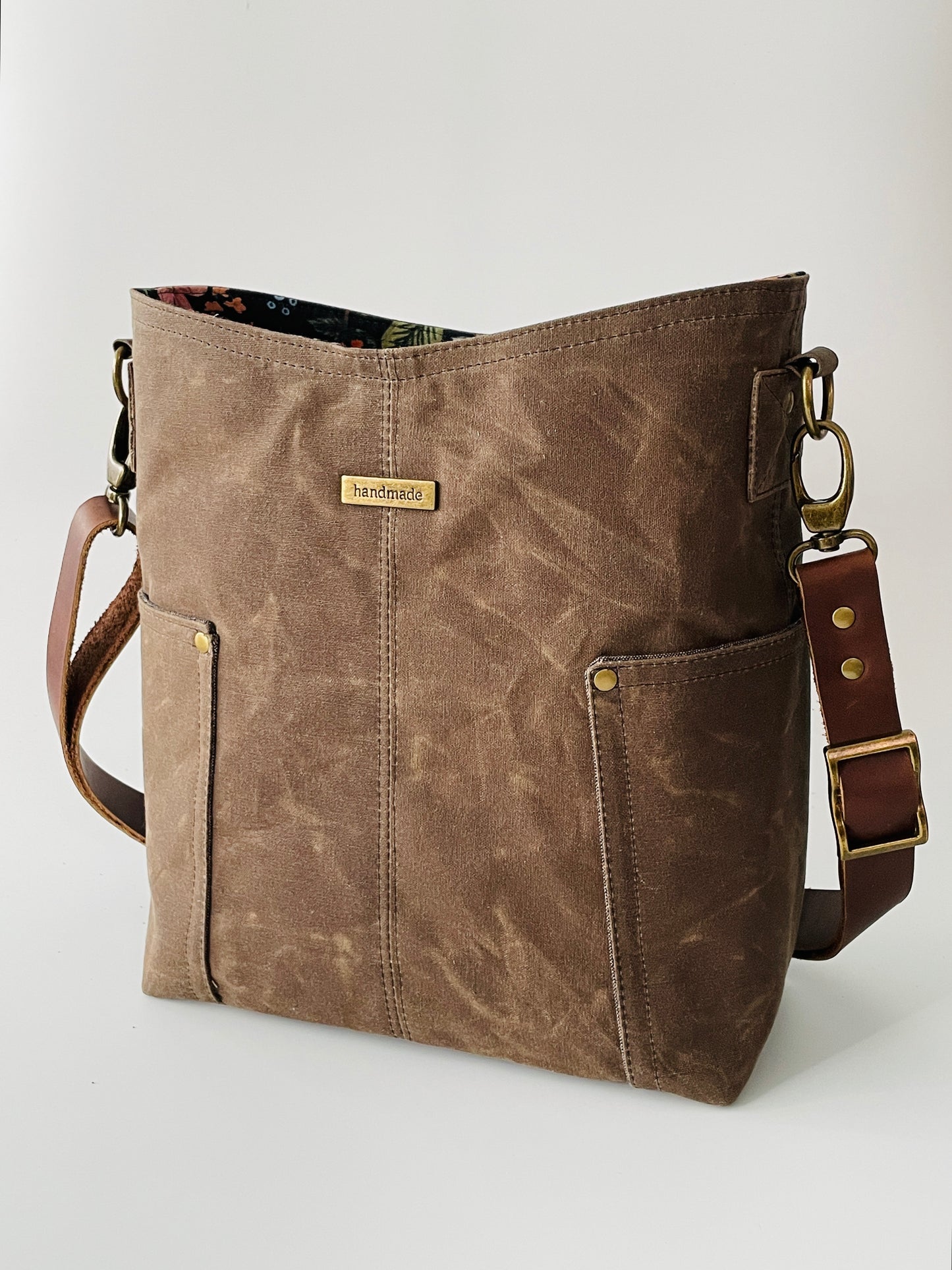 Waxed Canvas Crossbody Bag, Dark Oak