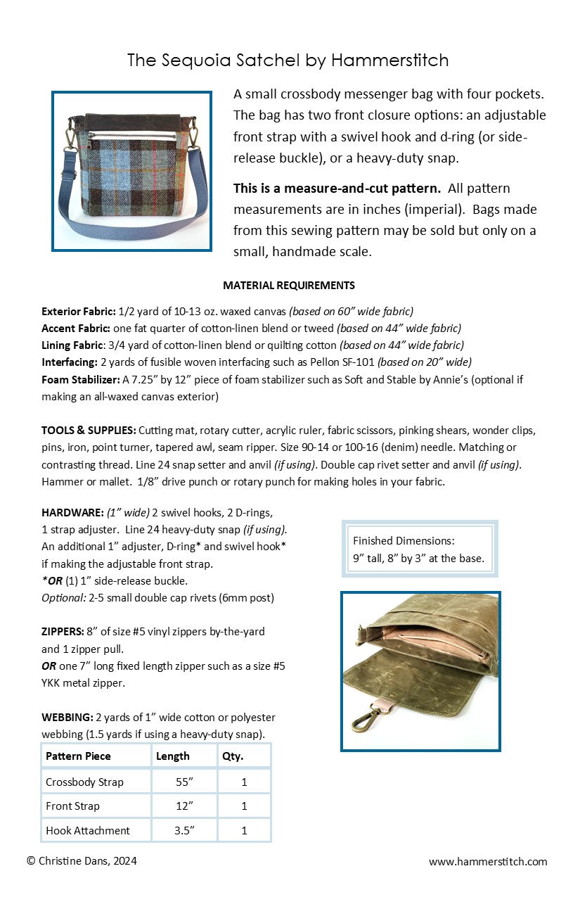 The Sequoia Satchel, Paper Sewing Pattern