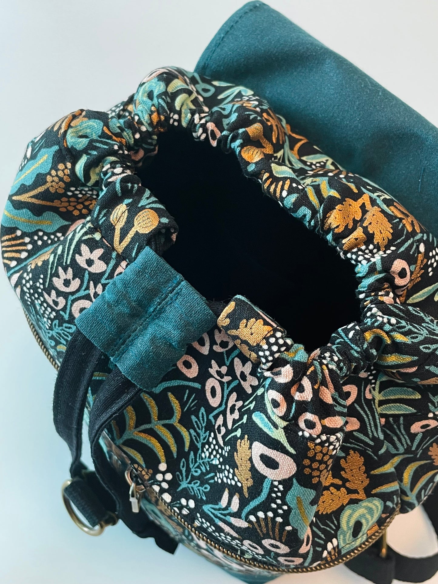 Mini Canvas Backpack, Teal Menagerie