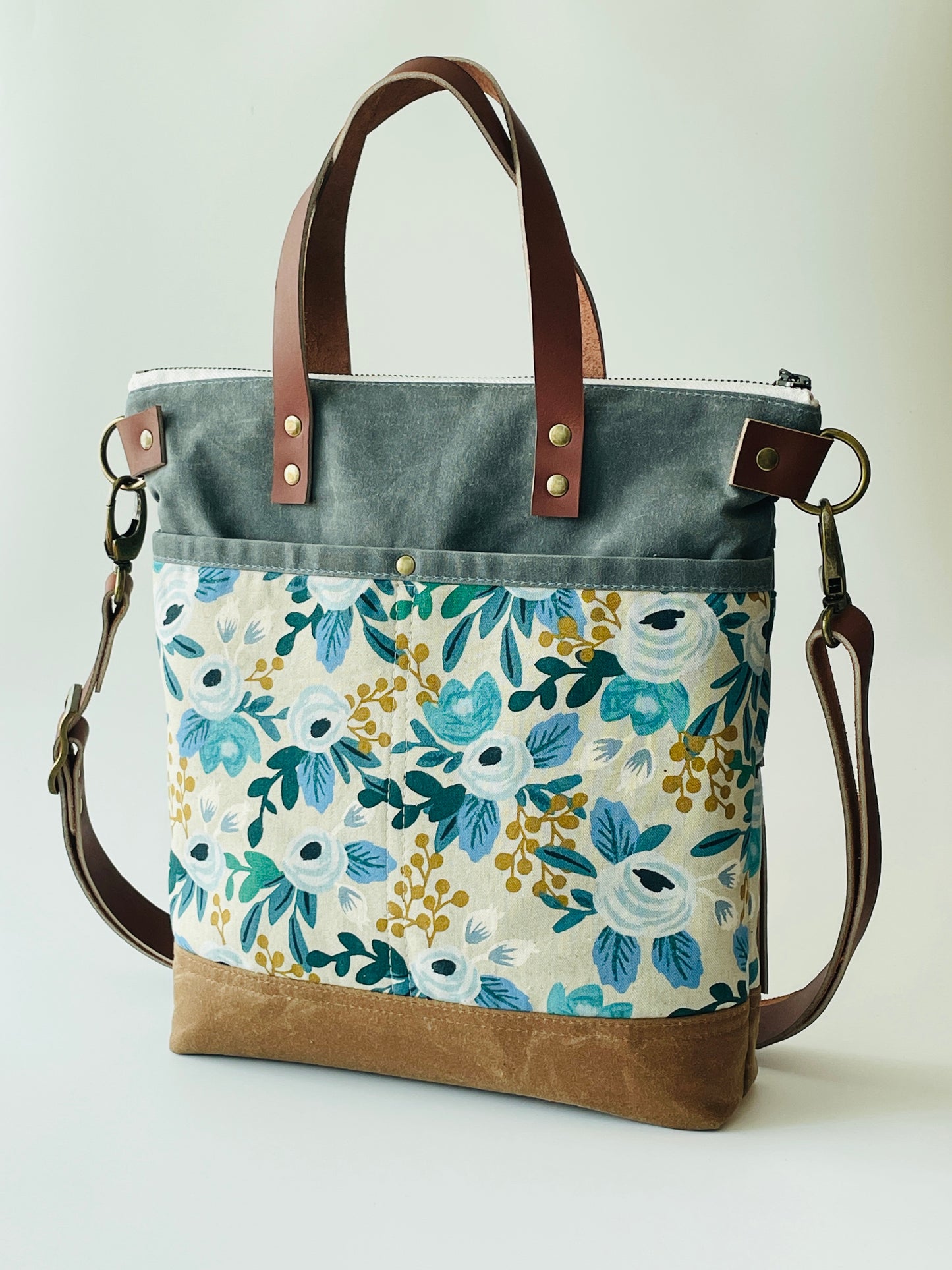 Waxed Canvas Crossbody Tote, Blue Rosa