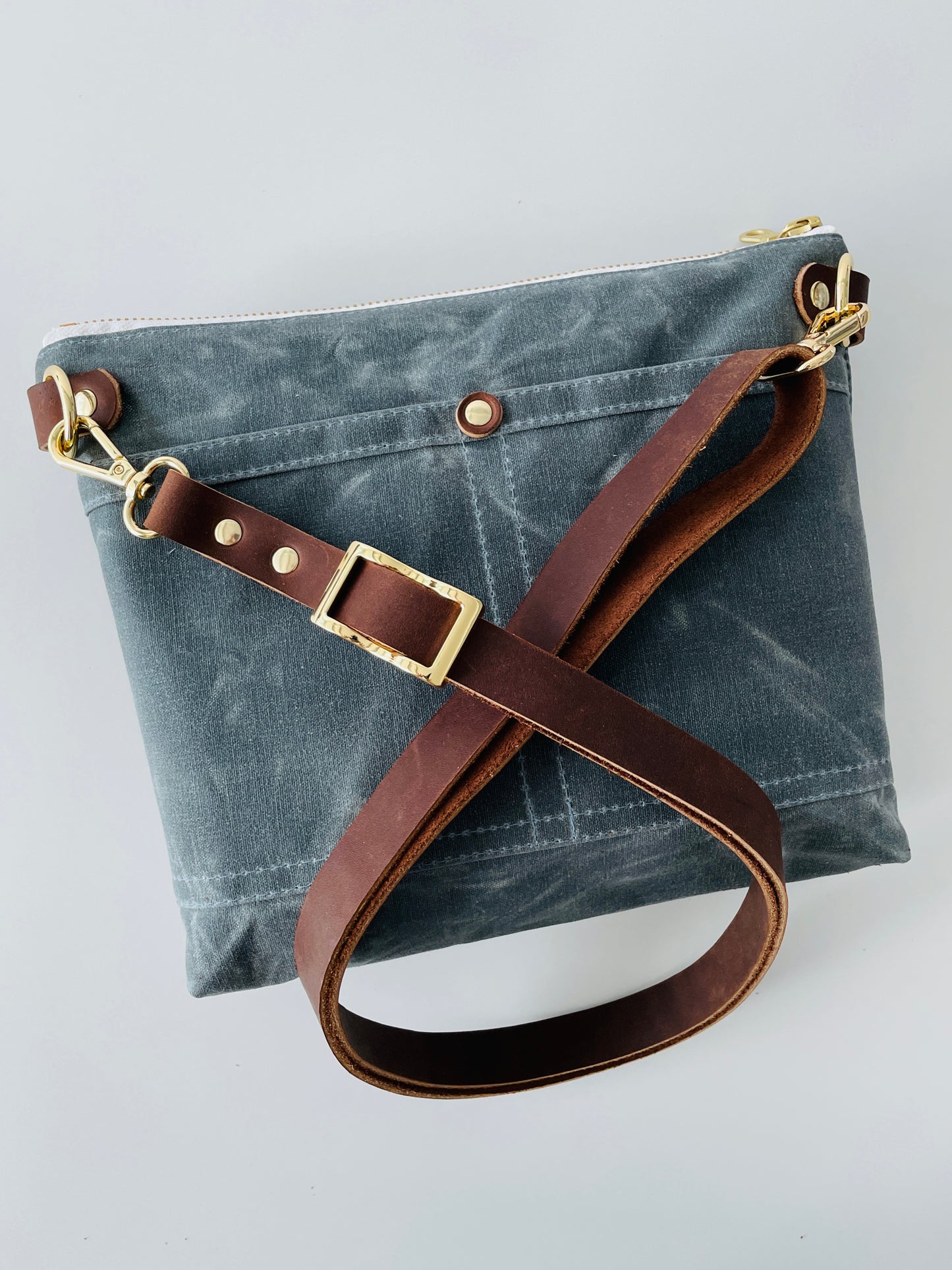 Small Waxed Canvas Purse, Slate Blue