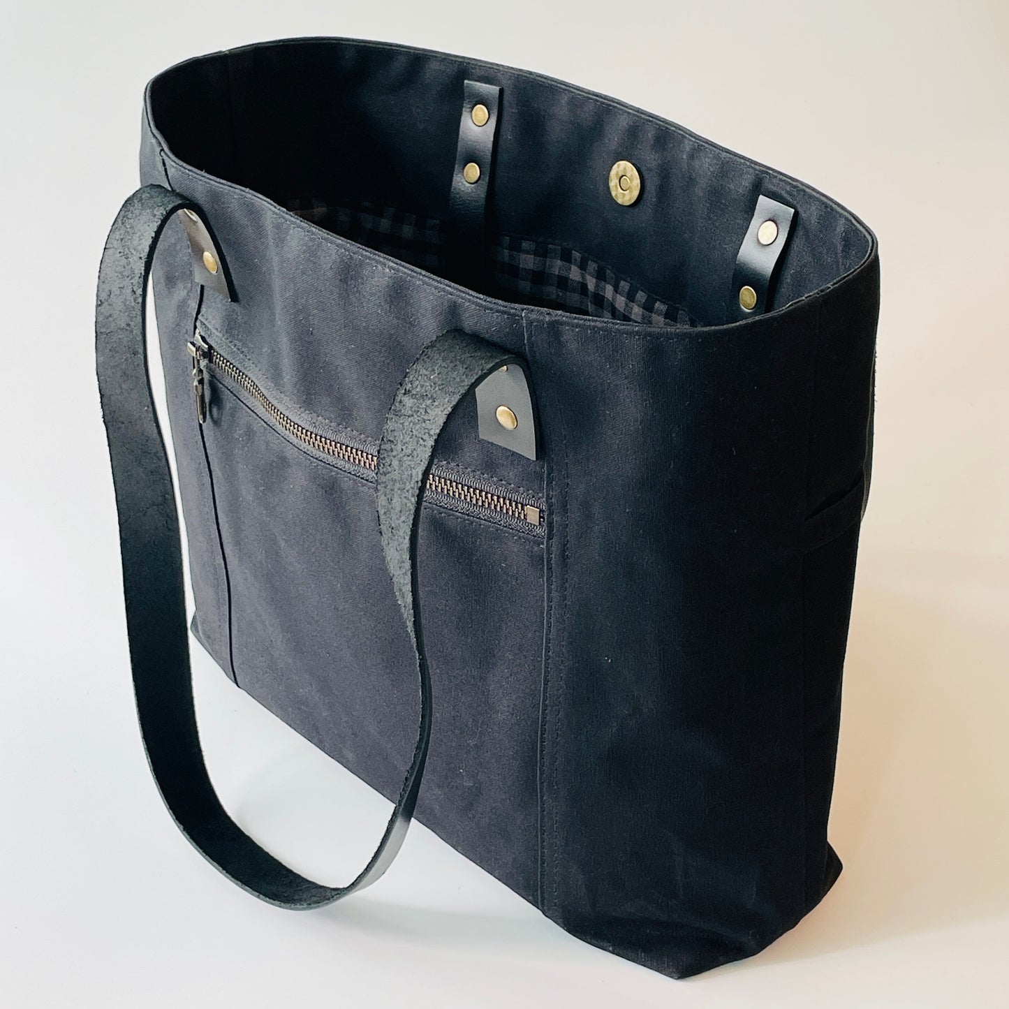 Large Waxed Canvas Tote, Black