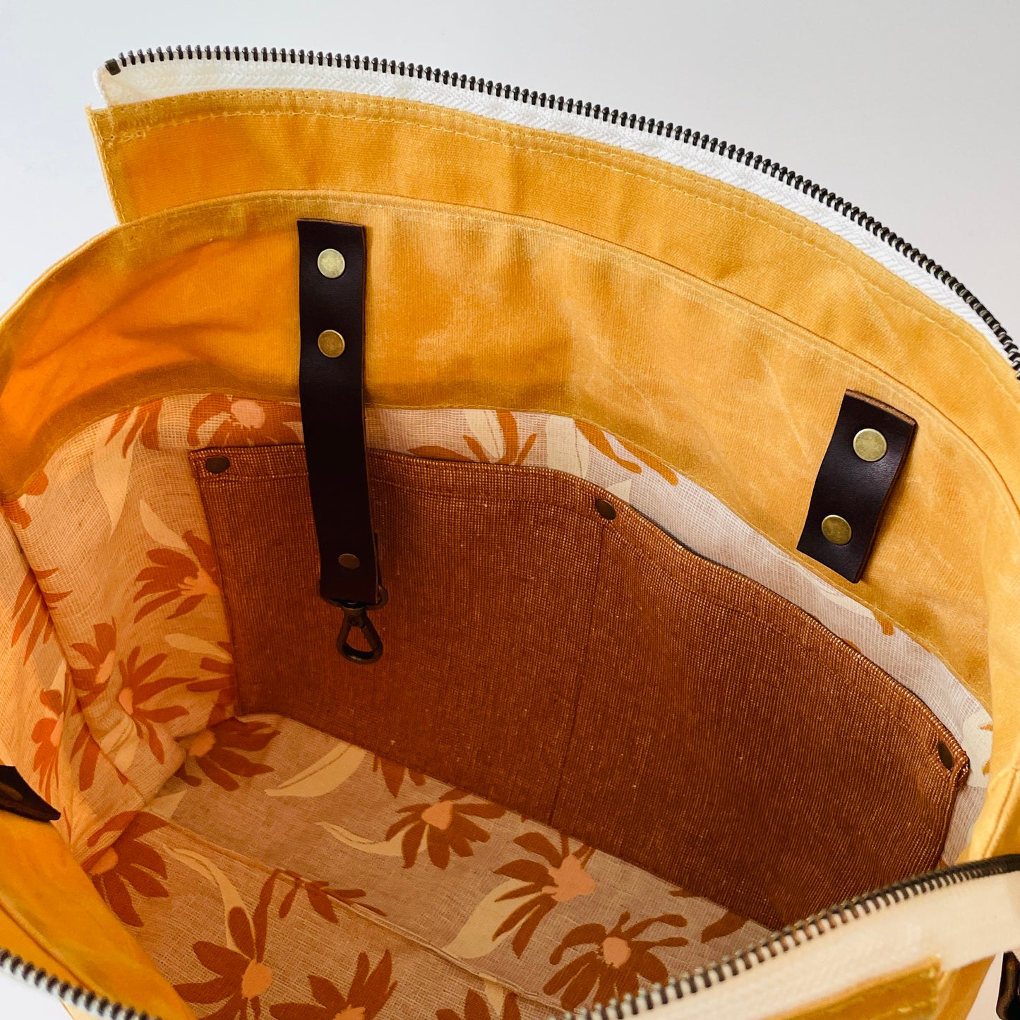 Large Waxed Canvas Zipper Tote, Mustard