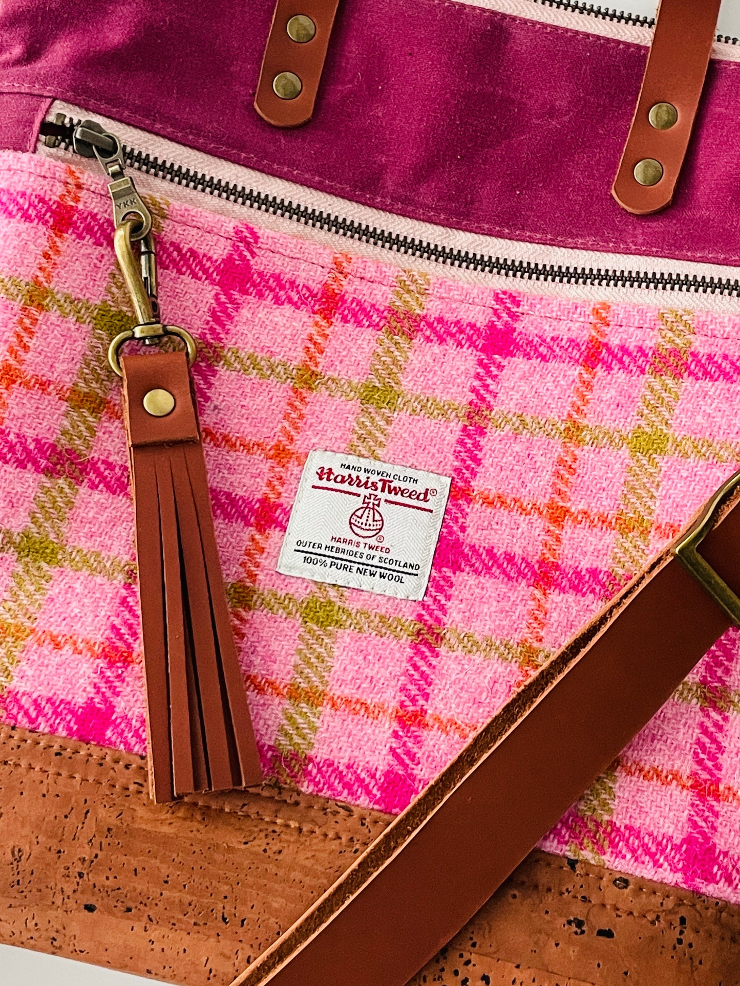 Harris Tweed Crossbody Tote, Pink Check