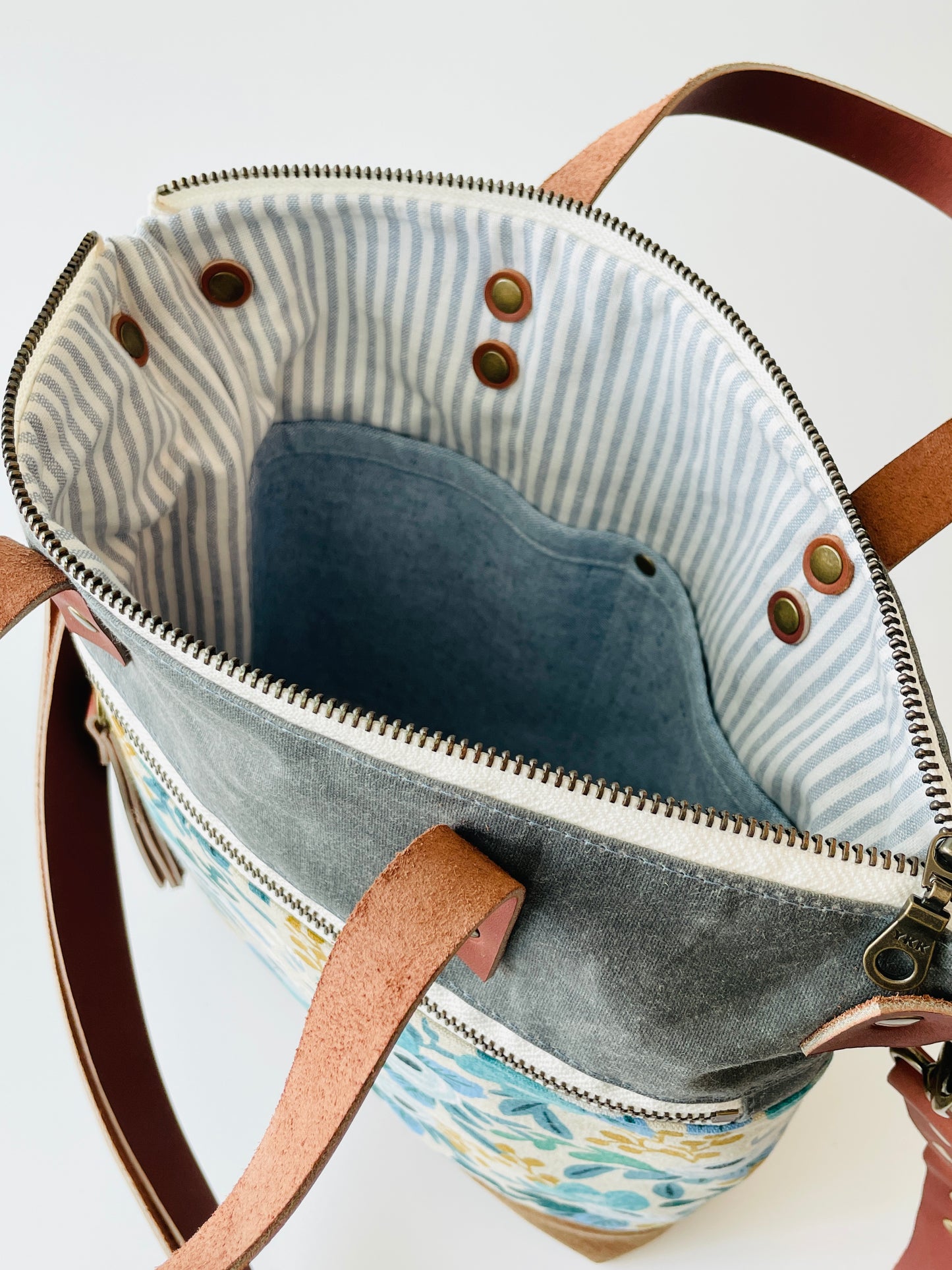 Waxed Canvas Crossbody Tote, Blue Rosa