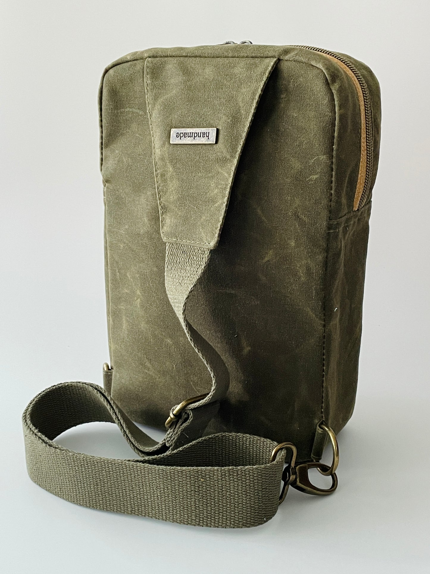 Waxed Canvas Sling Backpack, Olive Green