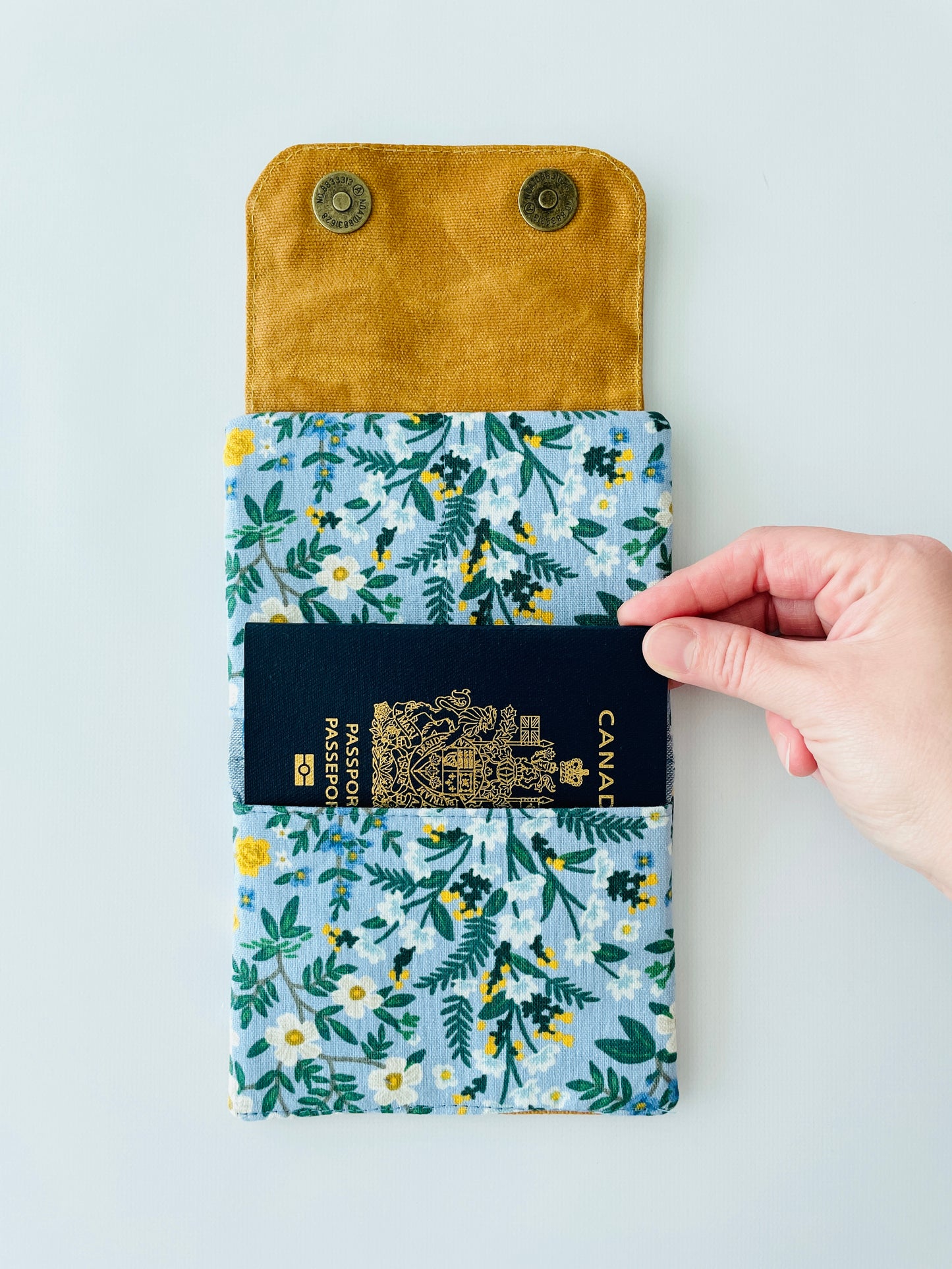 Canvas Wallet, Blue/Mustard Floral