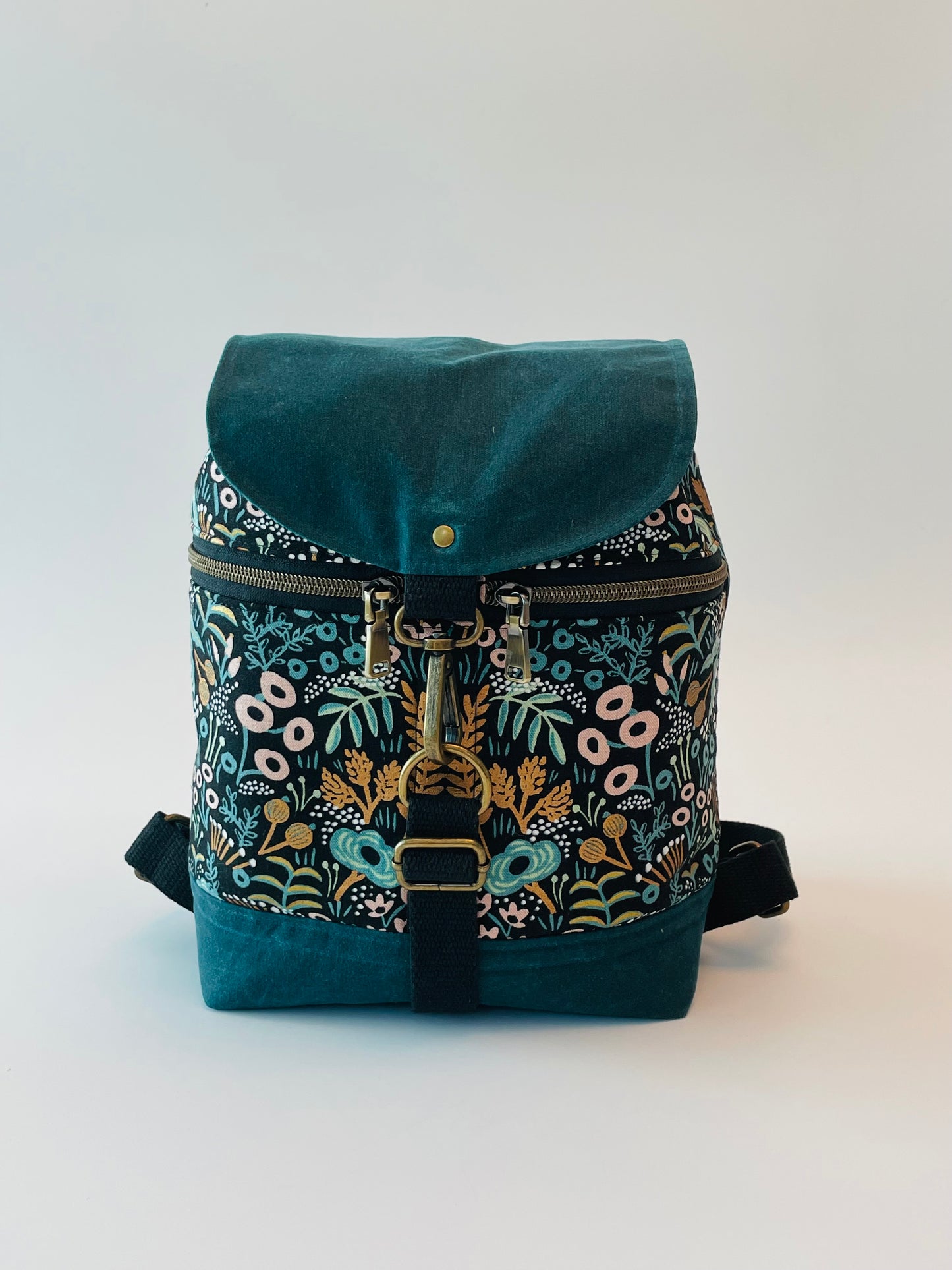 Mini Canvas Backpack, Teal Menagerie