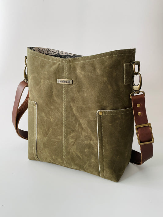 Waxed Canvas Crossbody Bag, Olive Green