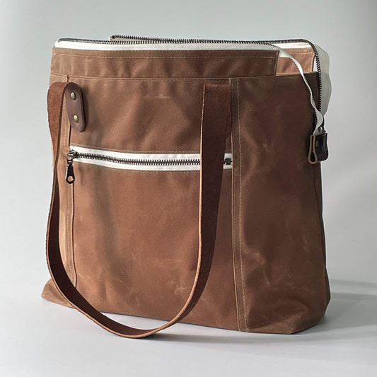 SAMPLE SALE Waxed Canvas Tote, Field Tan