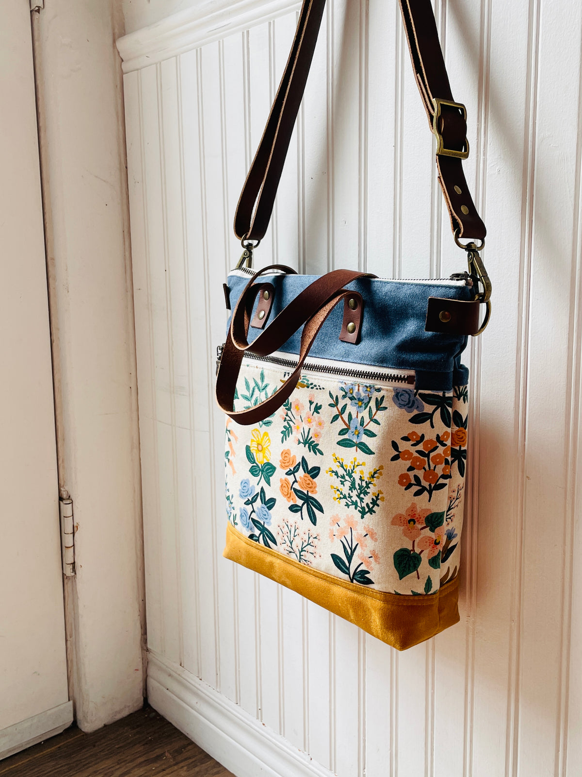Waxed Canvas Crossbody Tote, Wildflowers