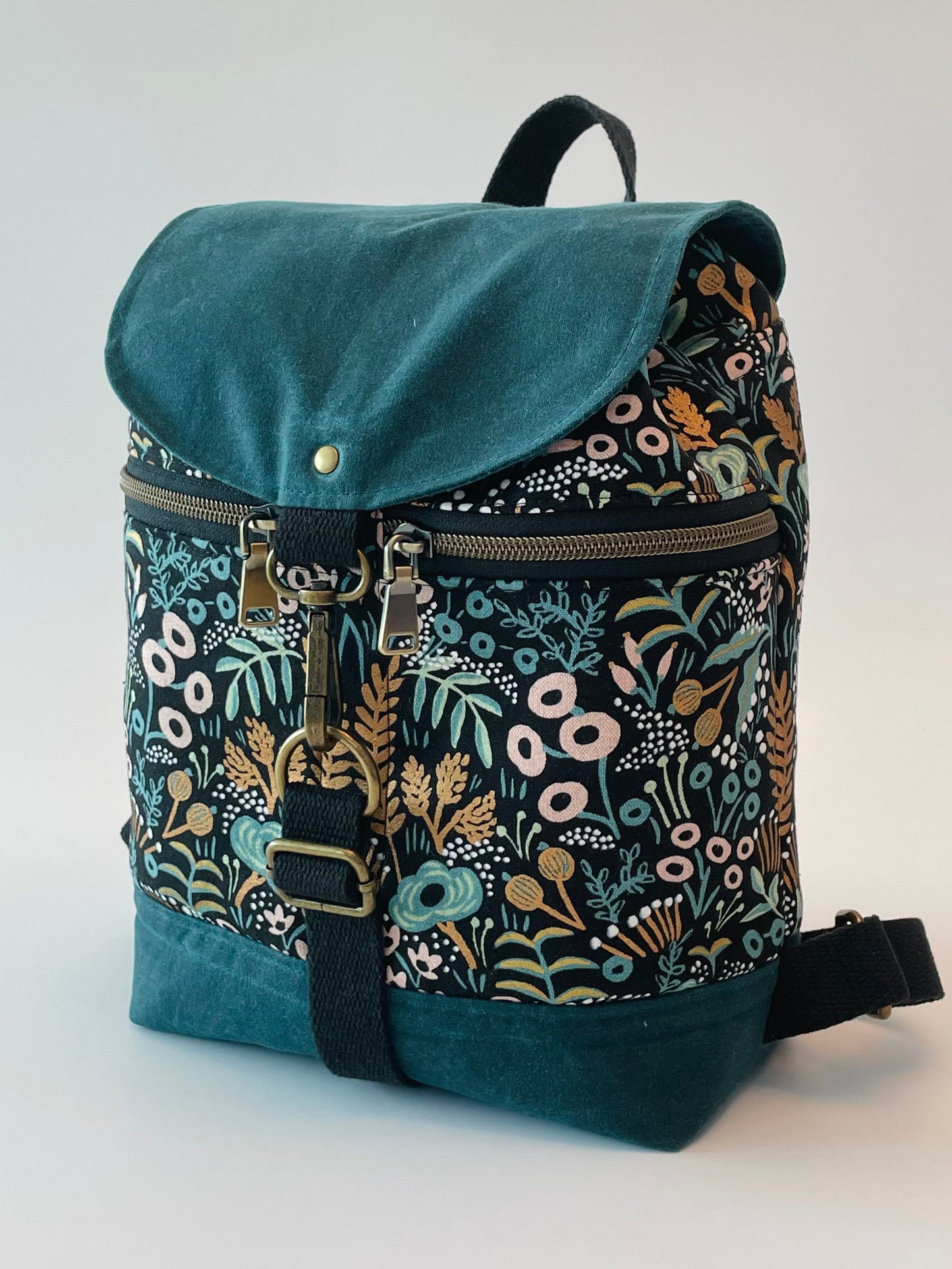 Mini Canvas Backpack, Teal Menagerie