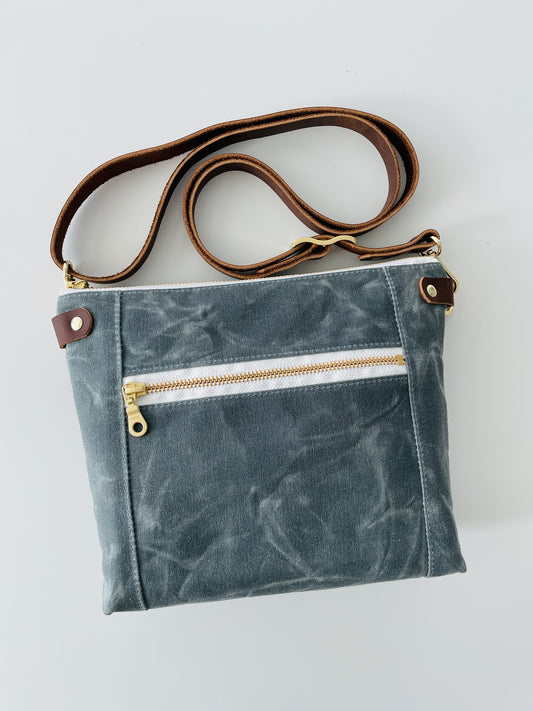 Small Waxed Canvas Purse, Slate Blue