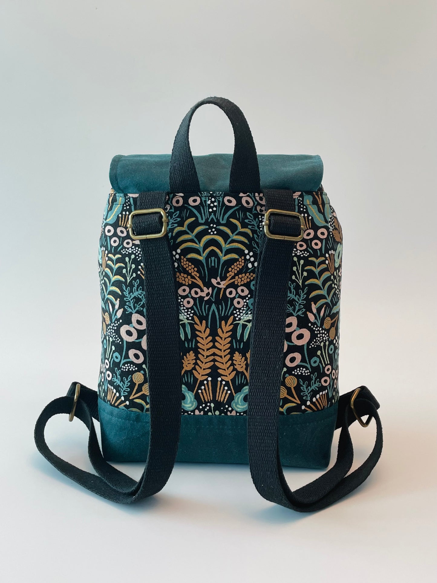 Mini Canvas Backpack, Teal Menagerie