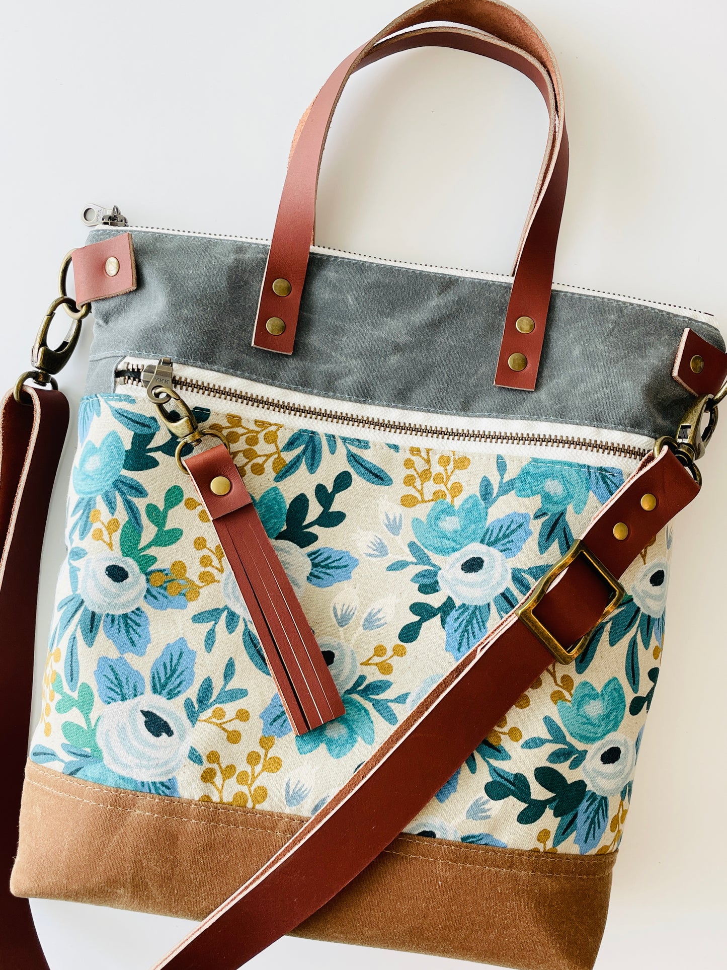 Waxed Canvas Crossbody Tote, Blue Rosa