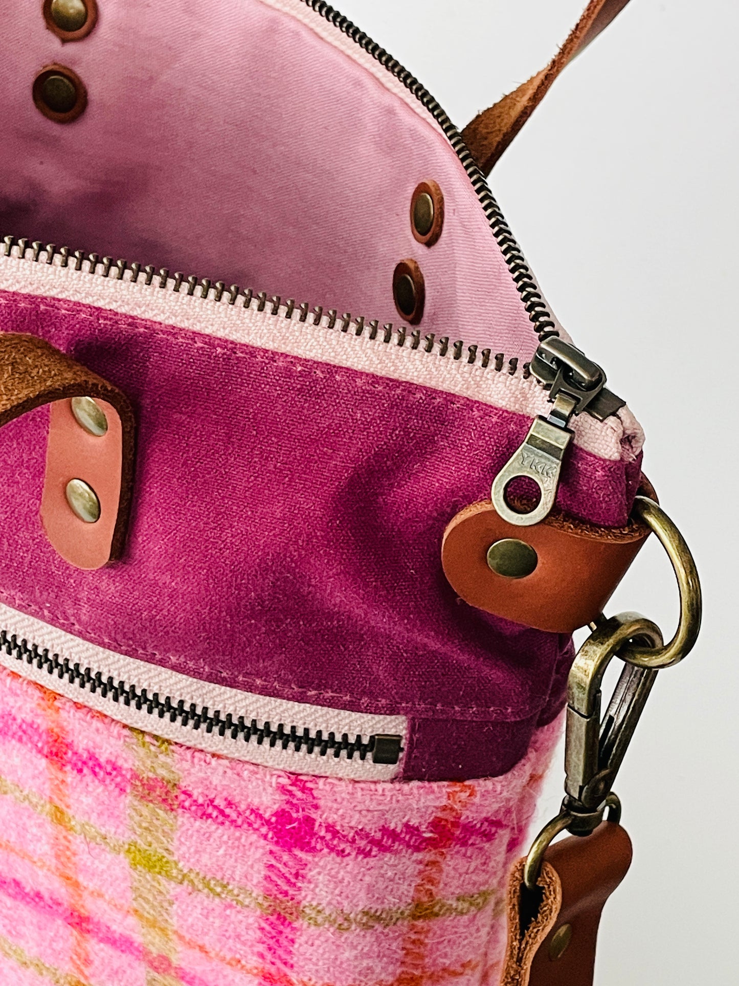 Harris Tweed Crossbody Tote, Pink Check