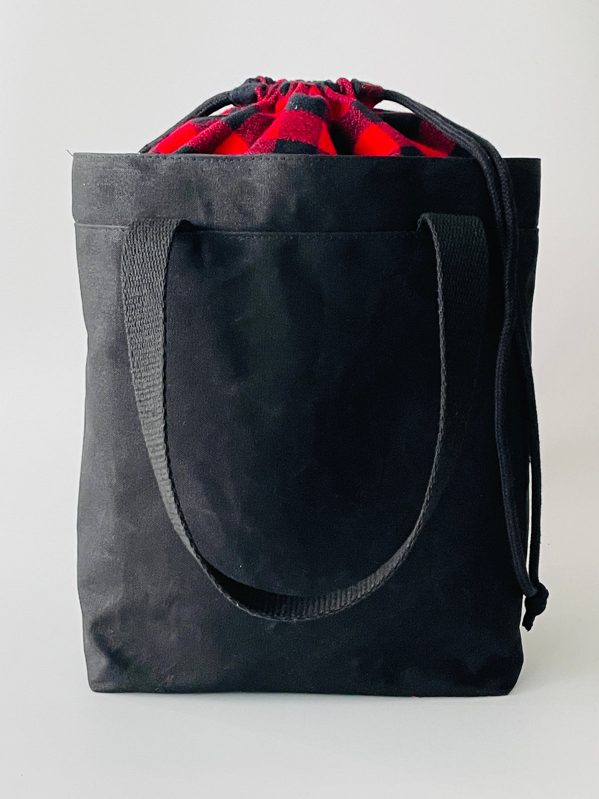 Waxed Canvas and Flannel Project Tote, Black and Red Check