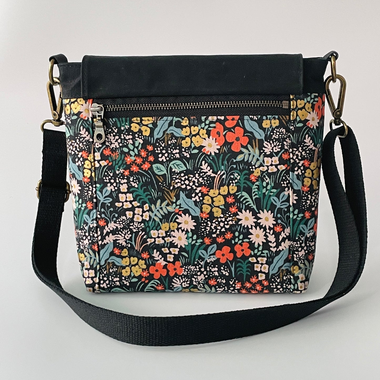 Small Canvas Satchel, Black Floral