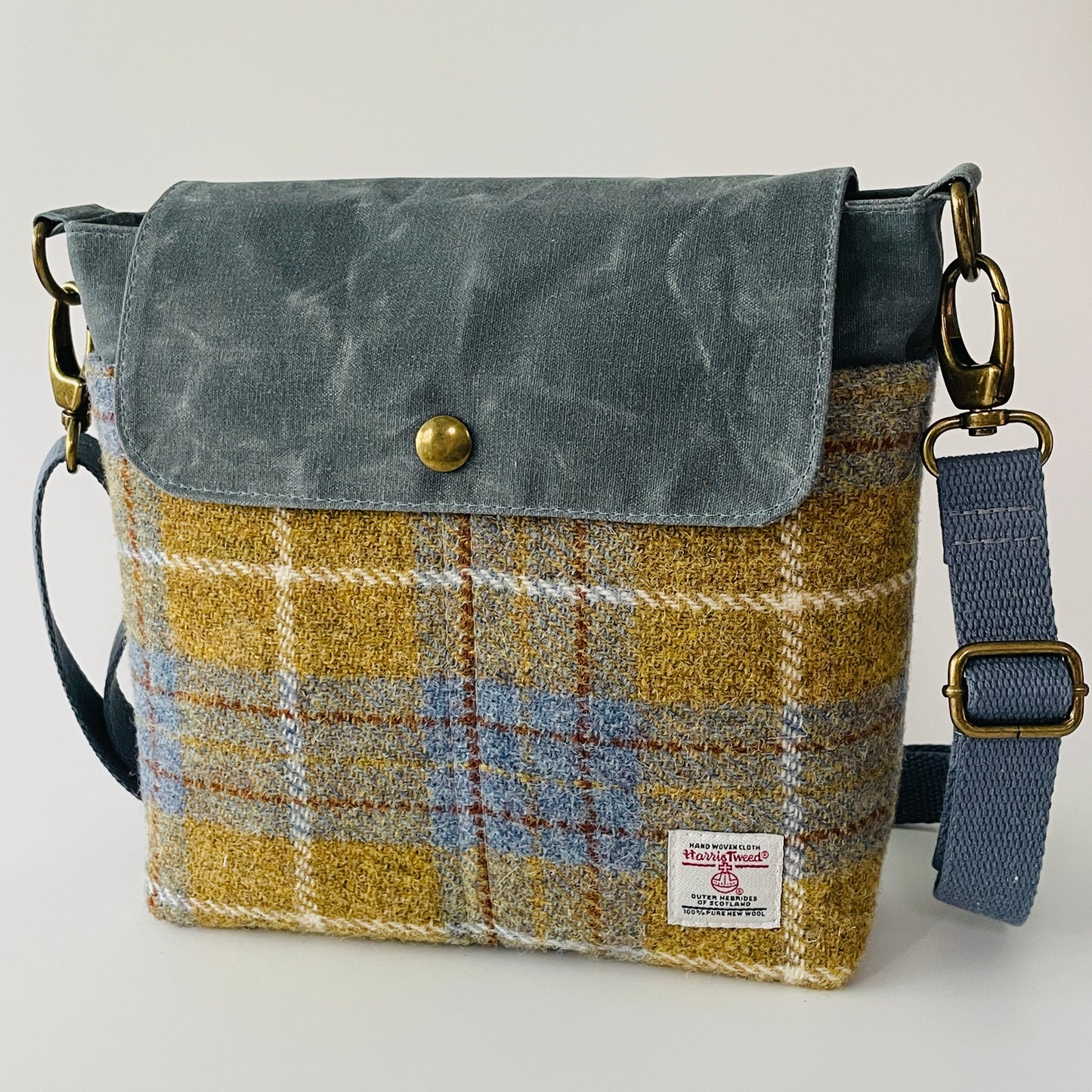 Small Harris Tweed Satchel, Mustard and Denim