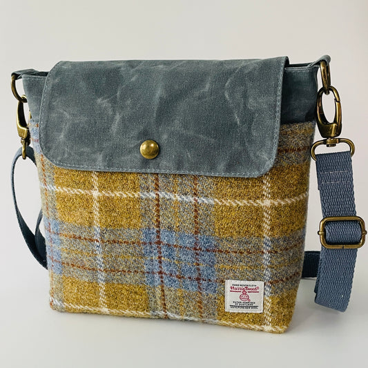 Small Harris Tweed Satchel, Mustard and Denim