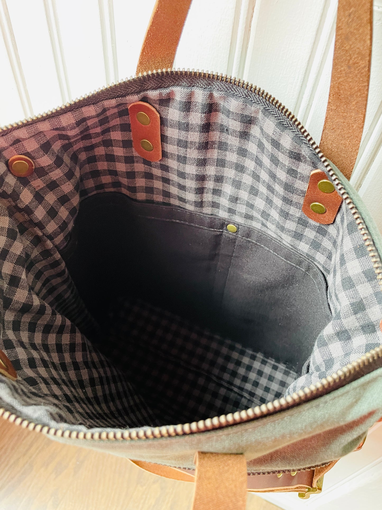 Waxed Canvas Crossbody Tote, Herb Garden