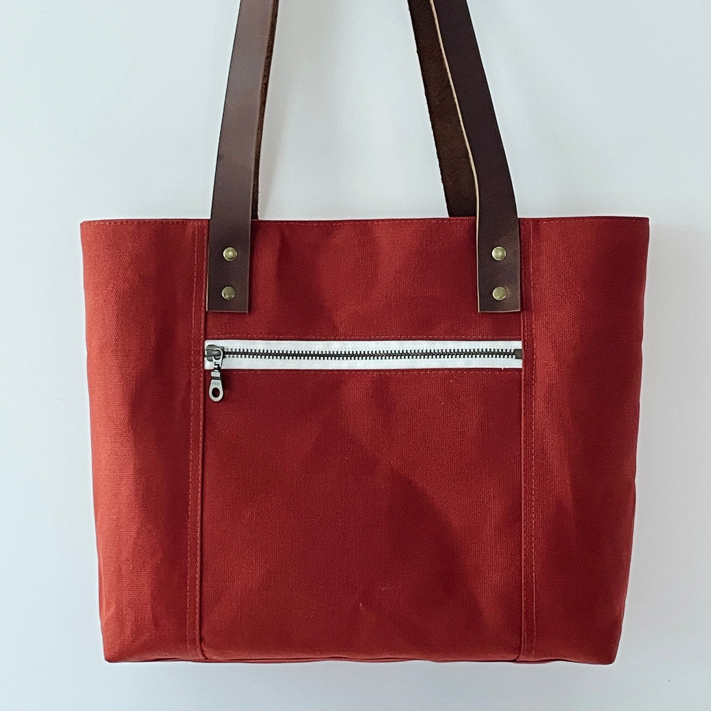 Large Waxed Canvas Tote, Burnt Orange