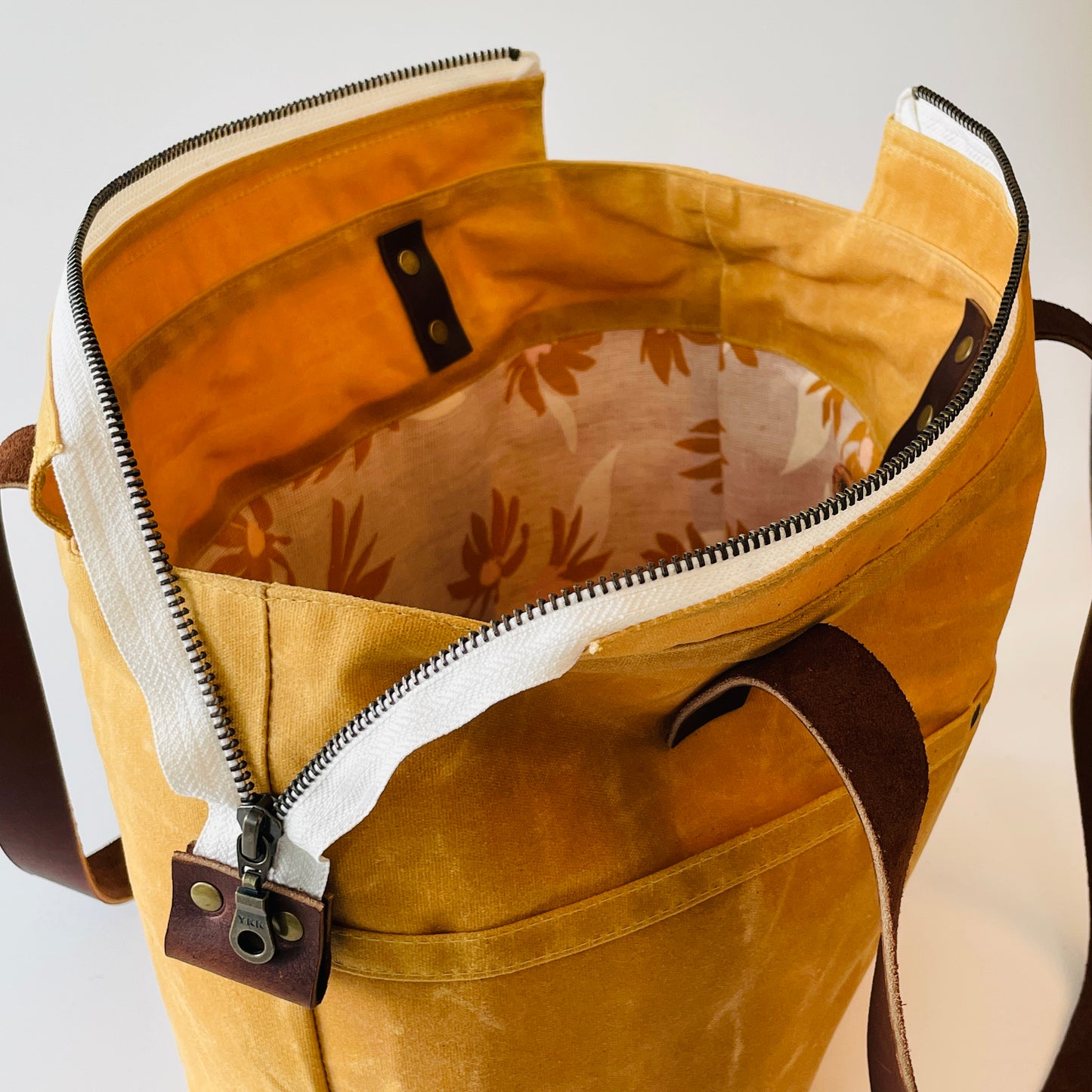 Large Waxed Canvas Zipper Tote, Mustard