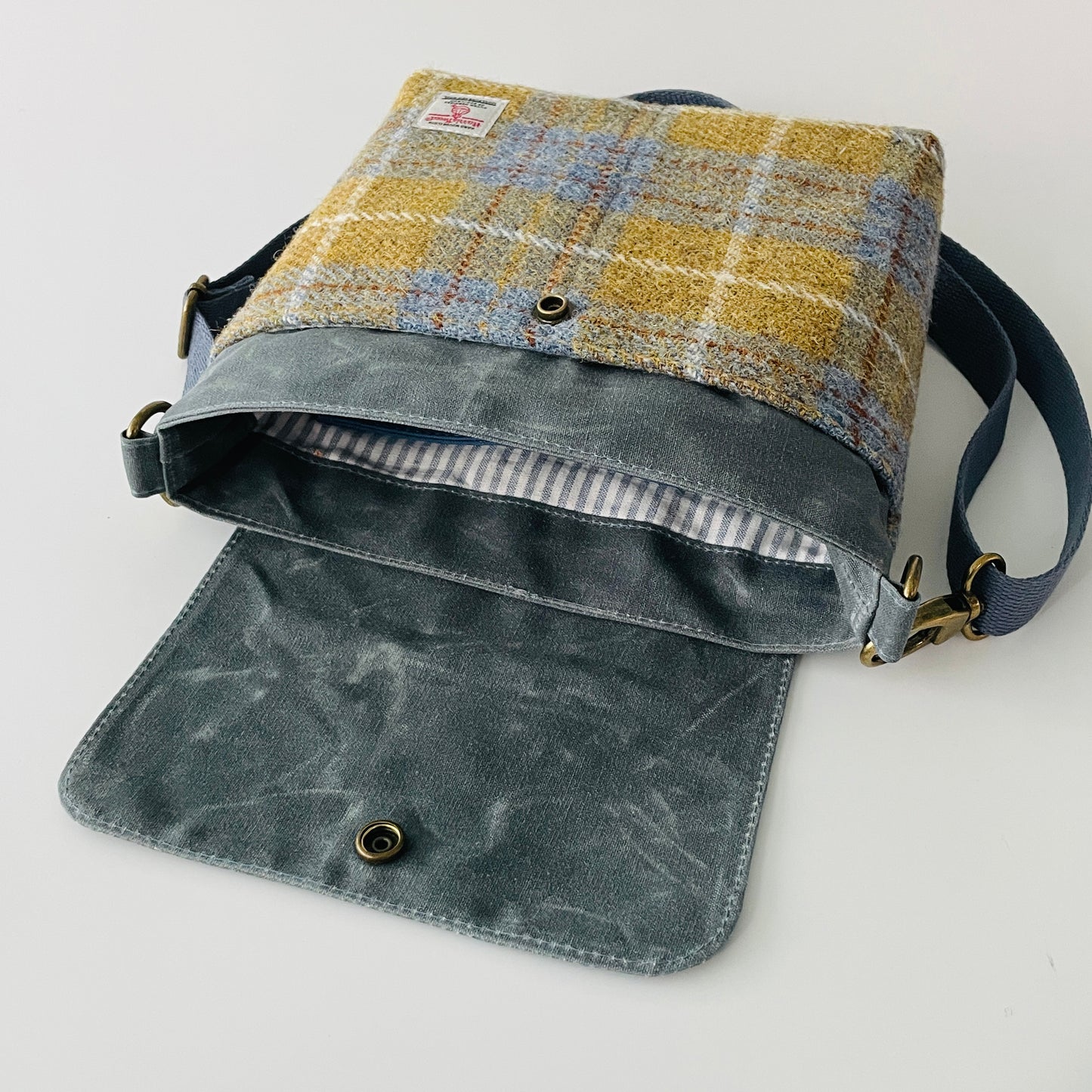 Small Harris Tweed Satchel, Mustard and Denim