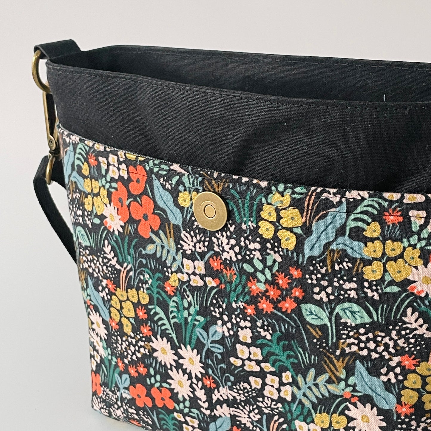 Small Canvas Satchel, Black Floral