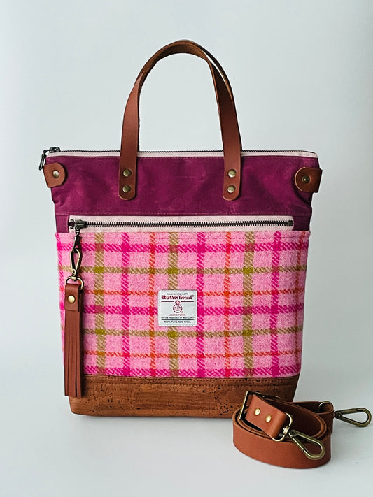Harris Tweed Crossbody Tote, Pink Check