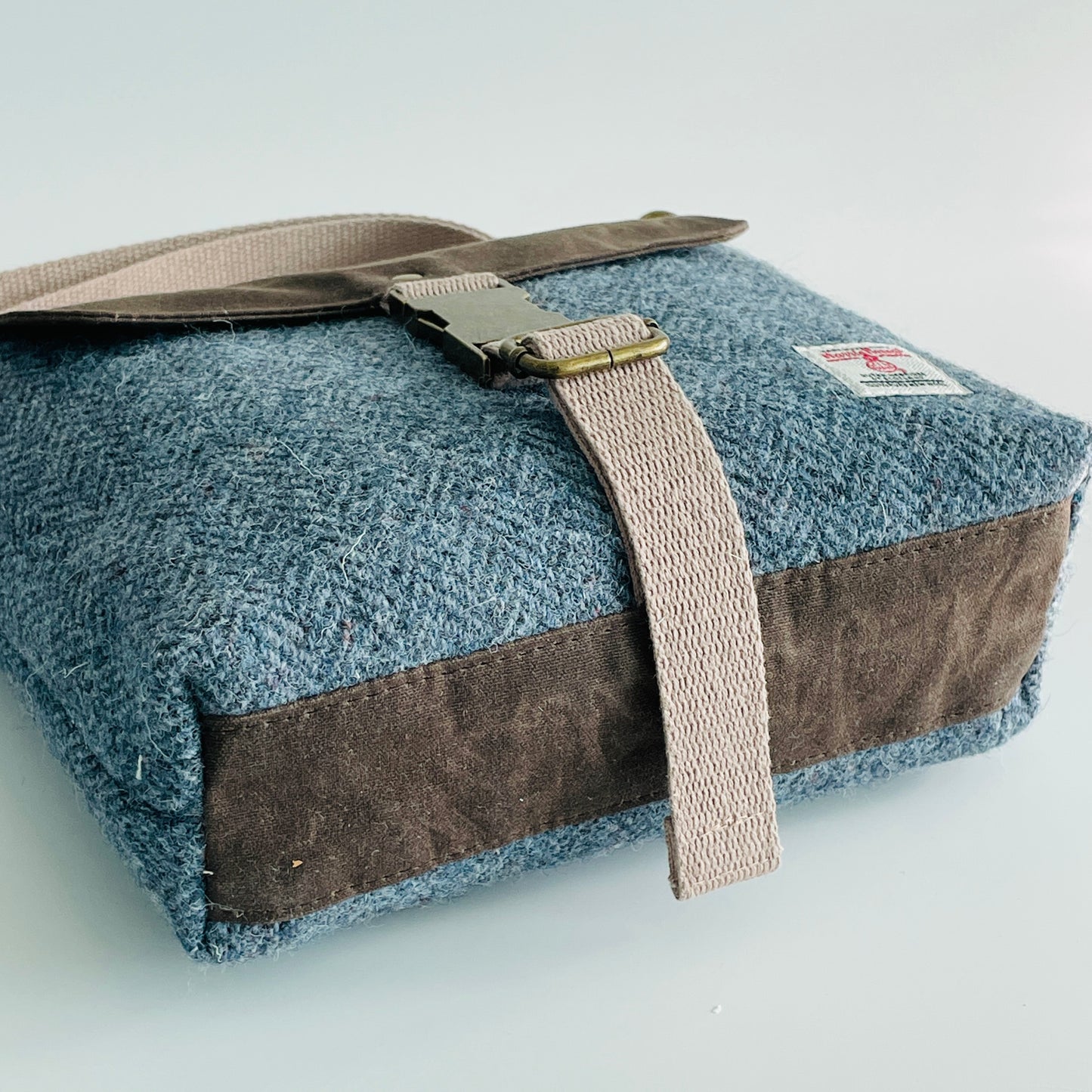 Small Harris Tweed Satchel, Blue Herringbone