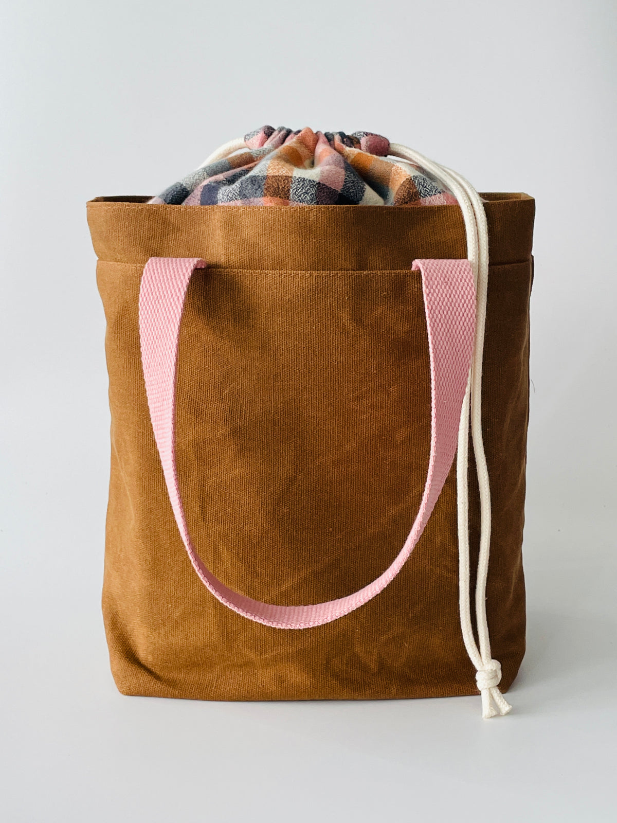 Waxed Canvas and Flannel Project Tote, Nutmeg