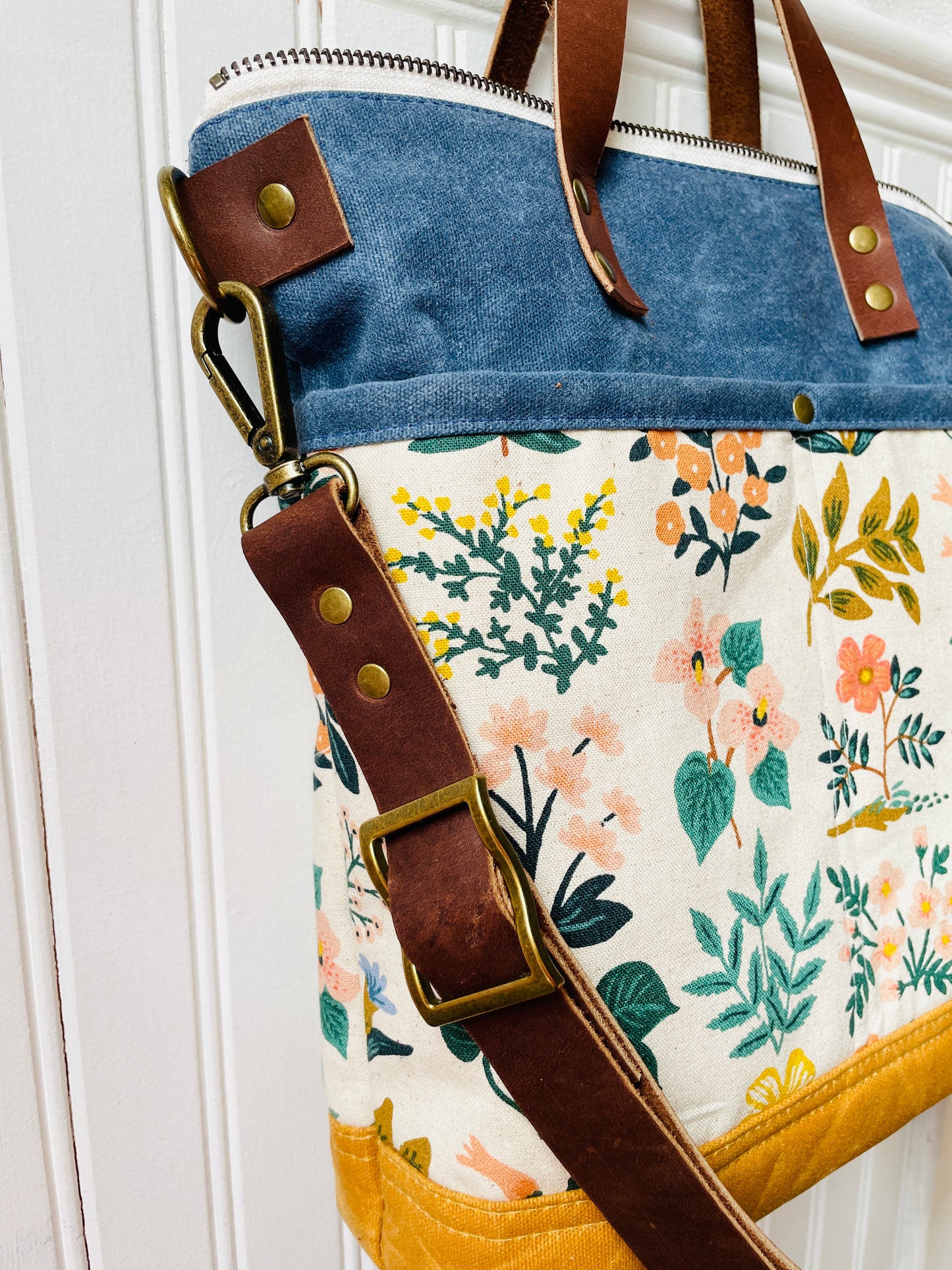 Waxed Canvas Crossbody Tote, Wildflowers