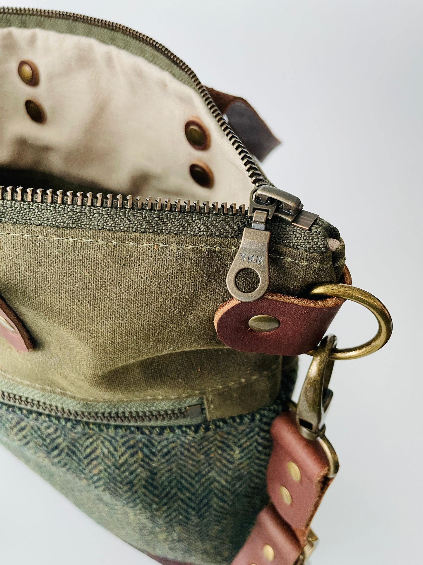 Harris Tweed Crossbody Tote, Hunter Green Herringbone