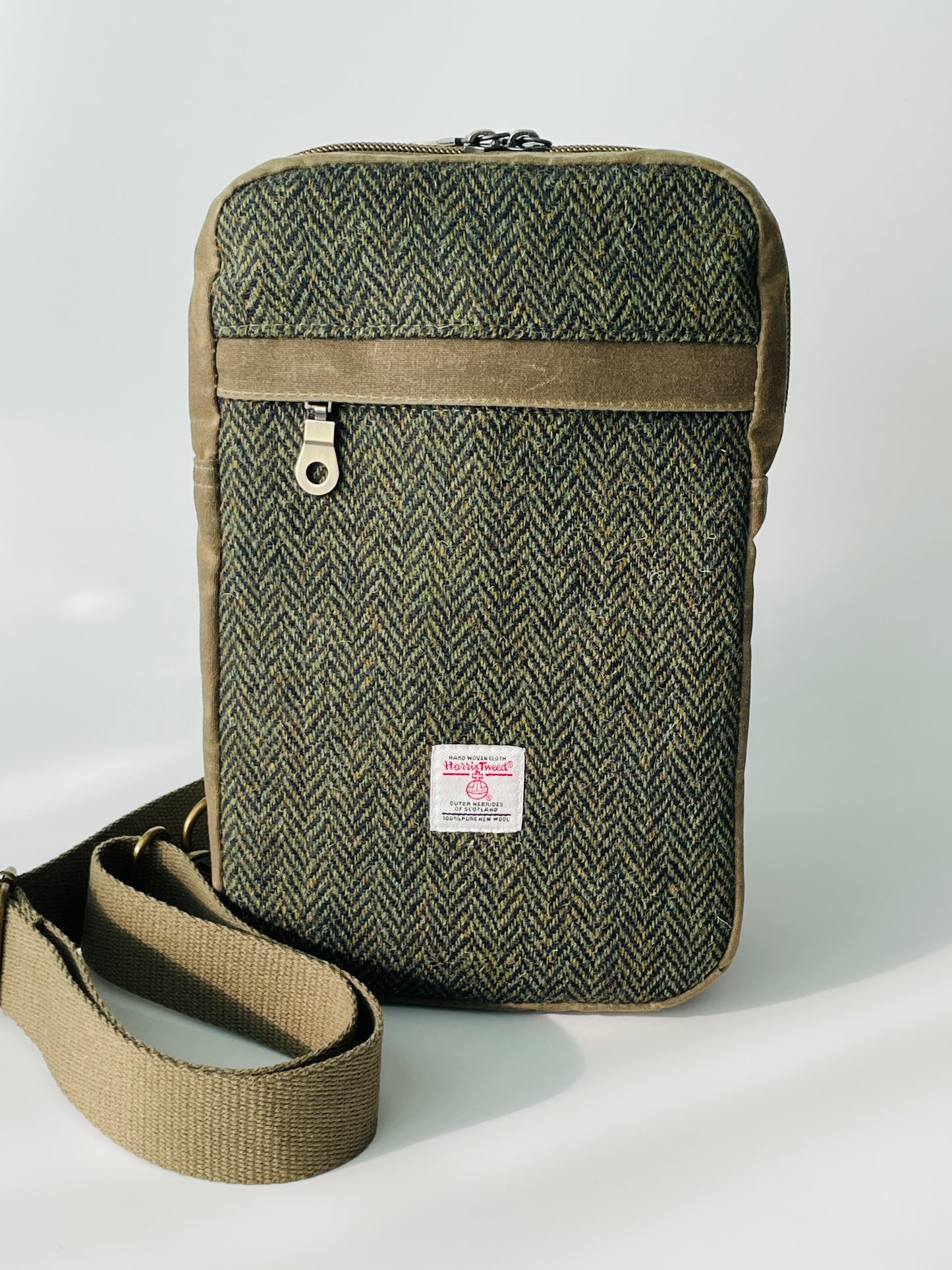 Harris Tweed Sling Backpack, Hunter Green Herringbone