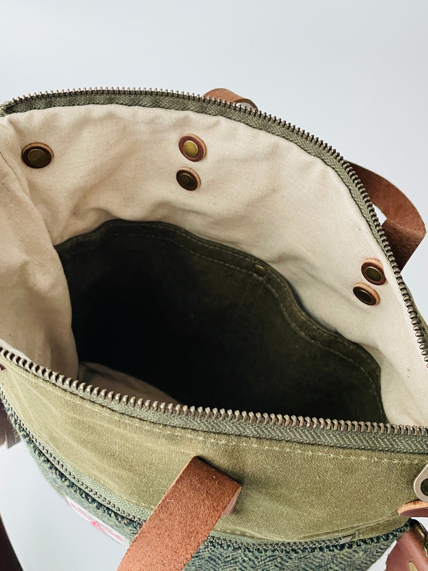 Harris Tweed Crossbody Tote, Hunter Green Herringbone