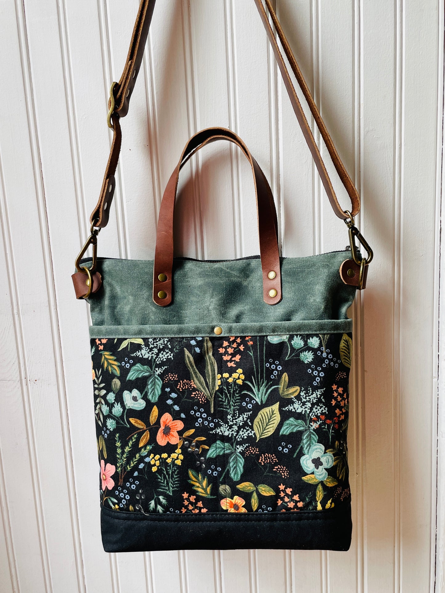 Waxed Canvas Crossbody Tote, Herb Garden