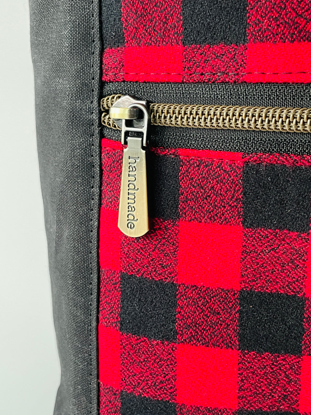 Waxed Canvas and Flannel Project Tote, Black and Red Check