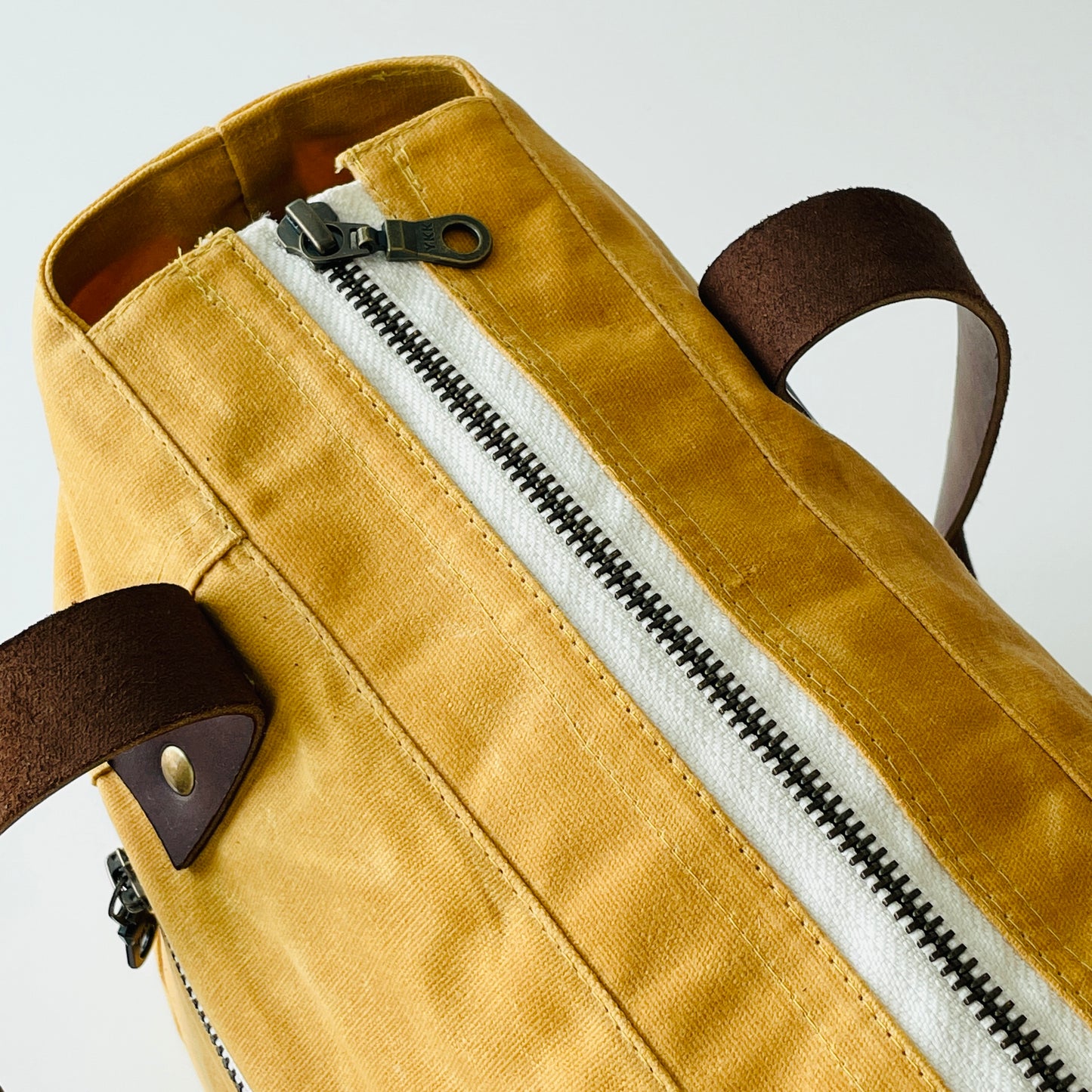 Large Waxed Canvas Zipper Tote, Mustard