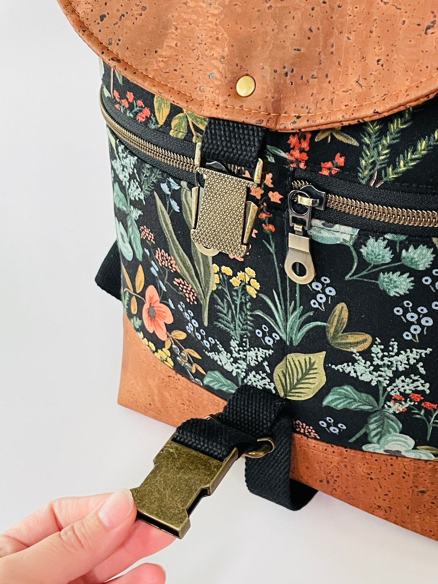 Canvas and Cork Backpack, Black Herb Garden