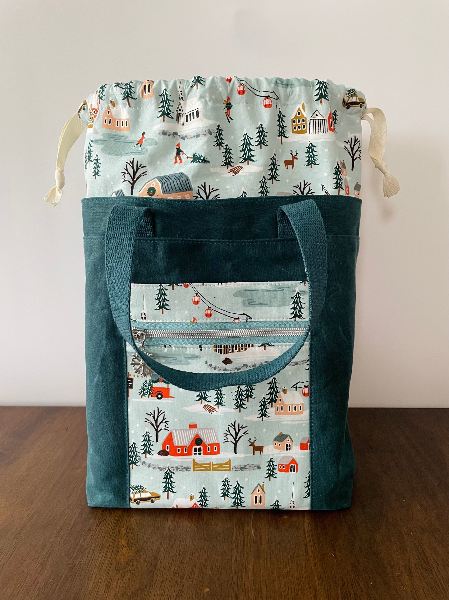 Small Waxed Canvas Project Tote, Dark Teal
