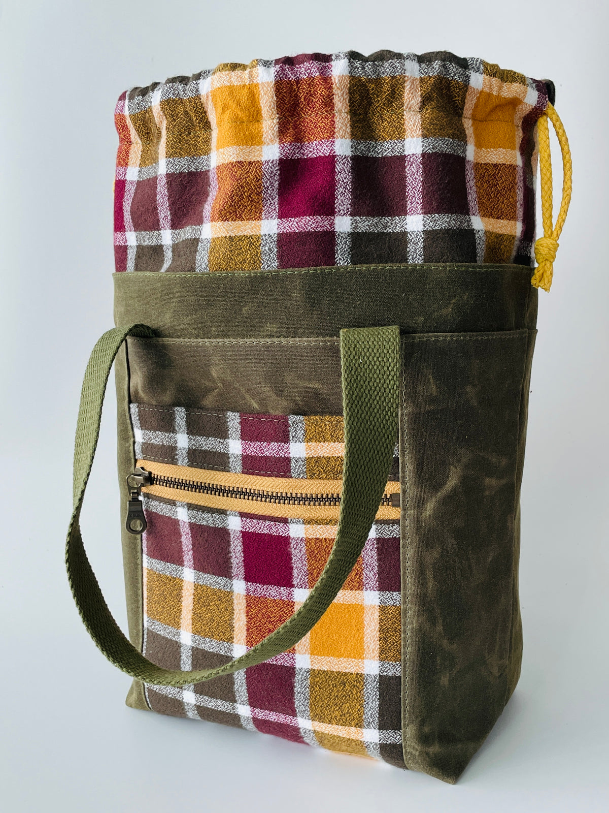 Waxed Canvas and Flannel Project Tote, Cider