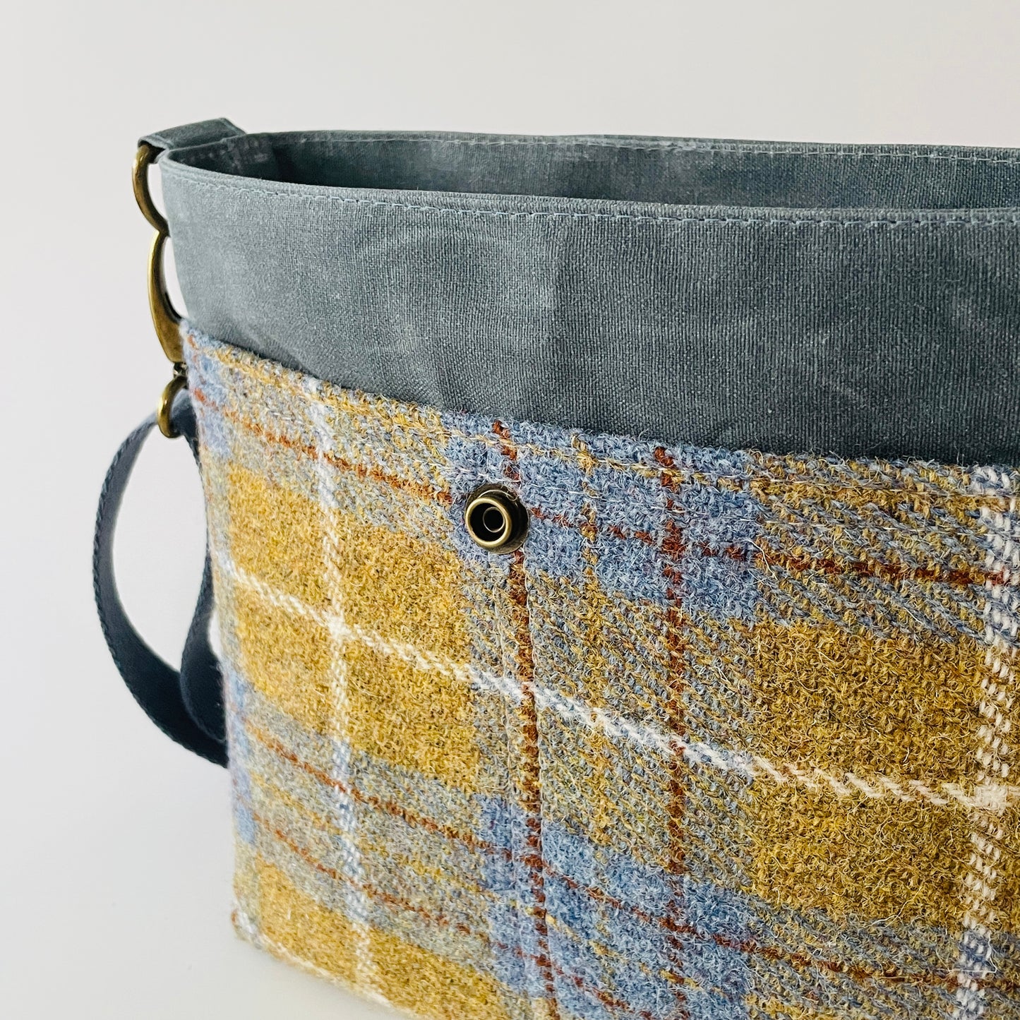 Small Harris Tweed Satchel, Mustard and Denim