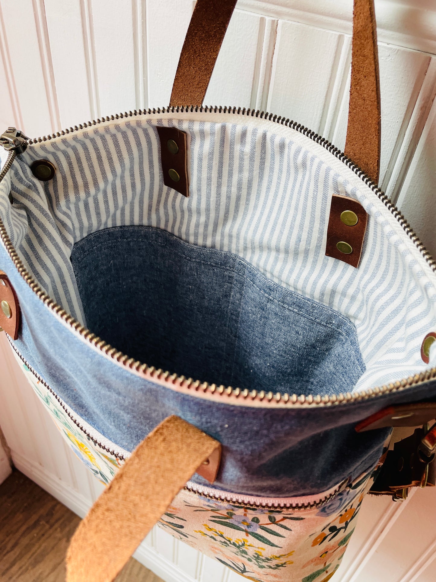 Waxed Canvas Crossbody Tote, Wildflowers