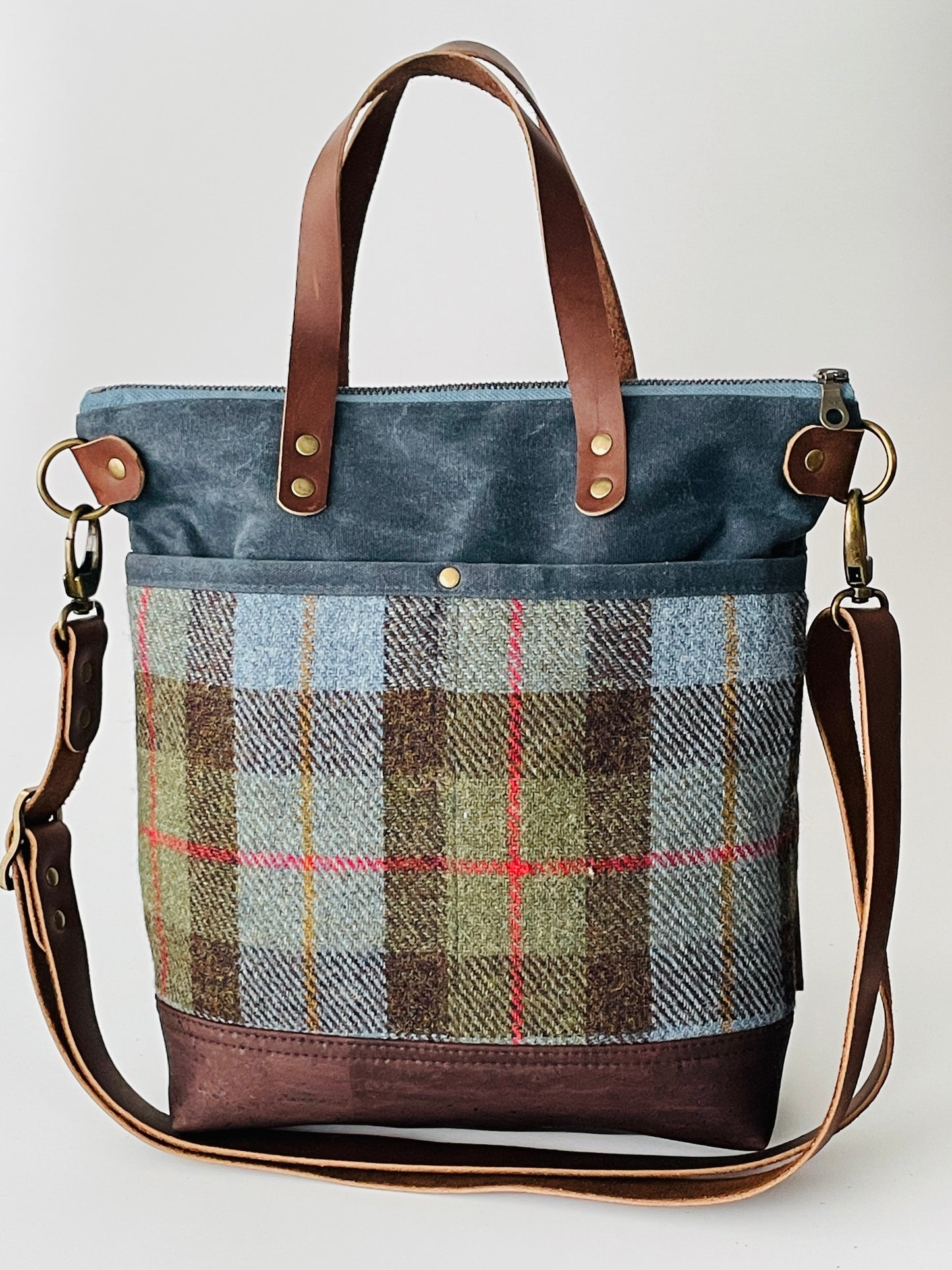 Harris Tweed Crossbody Tote, Blue MacLeod Tartan