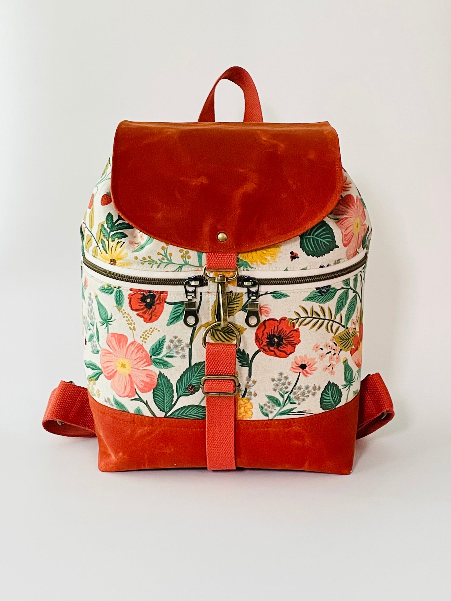 Canvas Backpack, Burnt Orange Floral