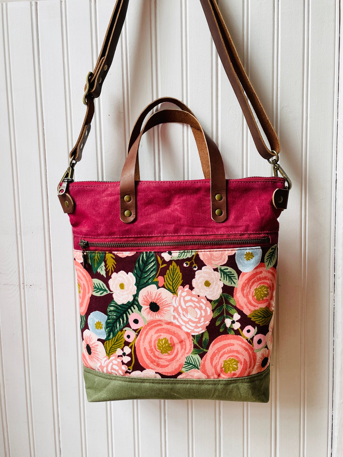 Waxed Canvas Crossbody Tote, Juliet Roses