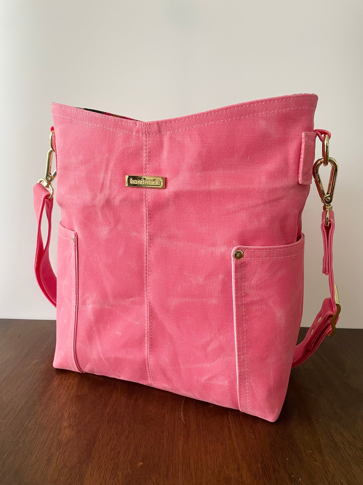 Waxed Canvas Crossbody Bag, Pink