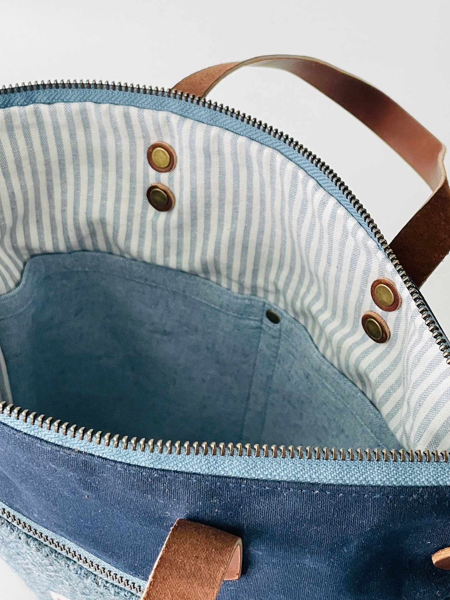 Harris Tweed Crossbody Tote, Blue Herringbone